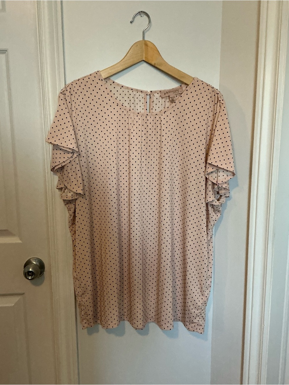 Philosophy Blush Pink Polka Dot Ruffle Sleeve Blouse Size XXL+